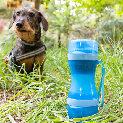 2-in-1 Portable Dog Water Bottle with Built-In Bowl and Food Storage