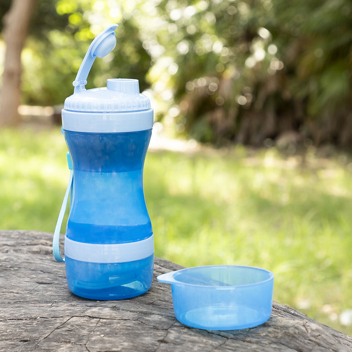 2-in-1 Portable Dog Water Bottle with Built-In Bowl and Food Storage