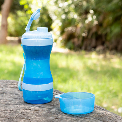 2-in-1 Portable Dog Water Bottle with Built-In Bowl and Food Storage